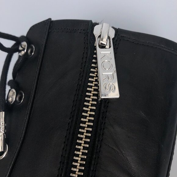 Michael Kors Anaka Black Leather Combat Platform Boots with Chrome MK - Picture 10 of 12